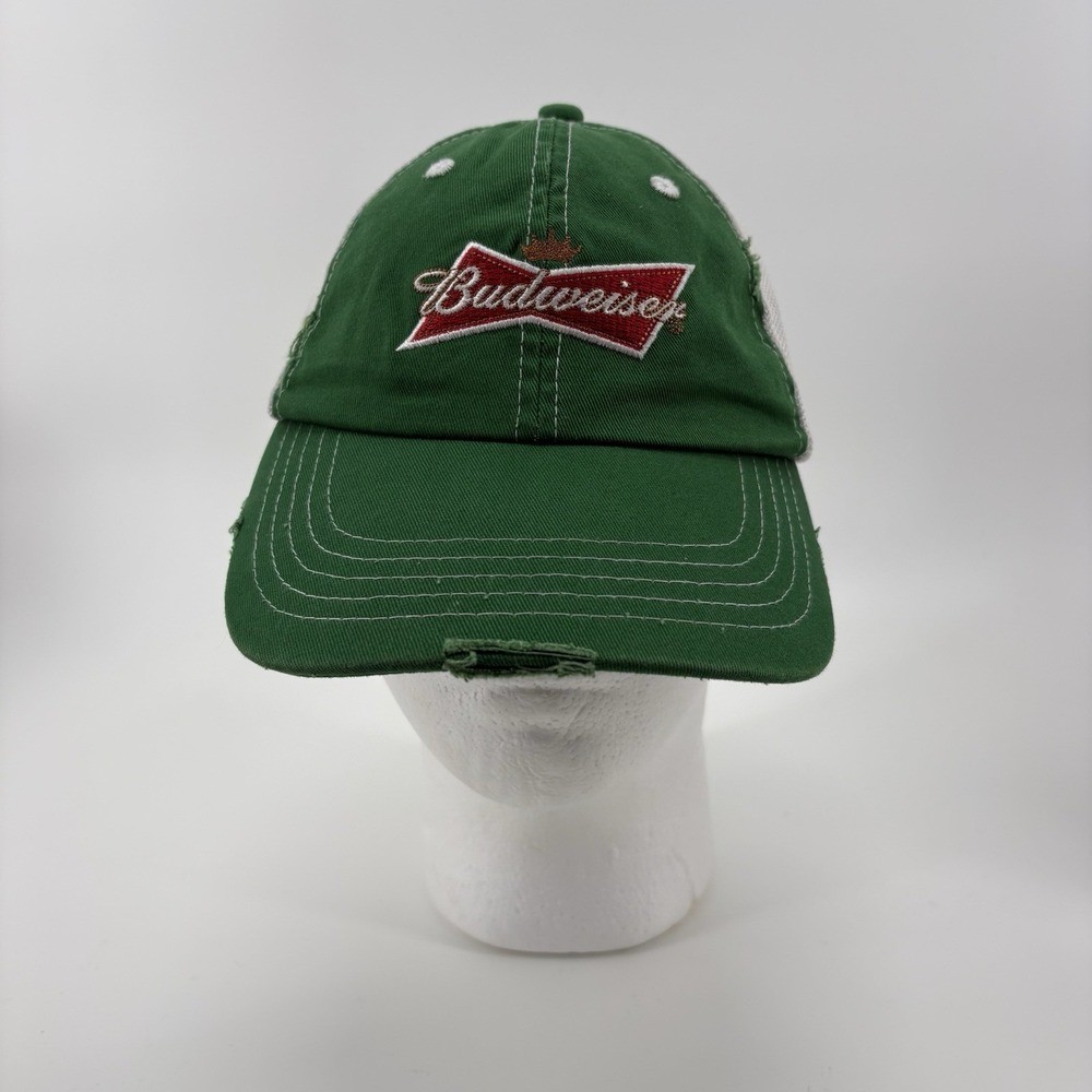 Budweiser St Patricks Day Hat Adult Strapback Green Distressed Mesh Baseball Cap